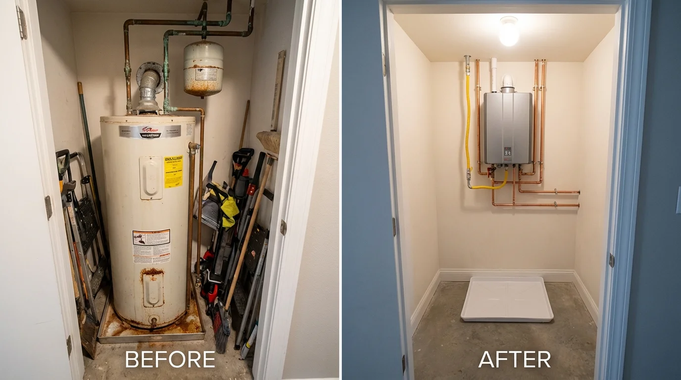 Tank water heater versus wall-mounted tankless unit comparison for Dallas, NC homeowners