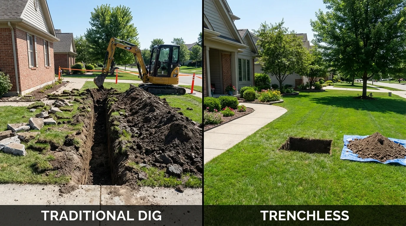 Trenchless sewer repair with minimal yard damage versus traditional excavation in Dallas, NC